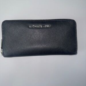 Michael Kors Black Saffiano‎ Leather Zip Around Continental Wallet